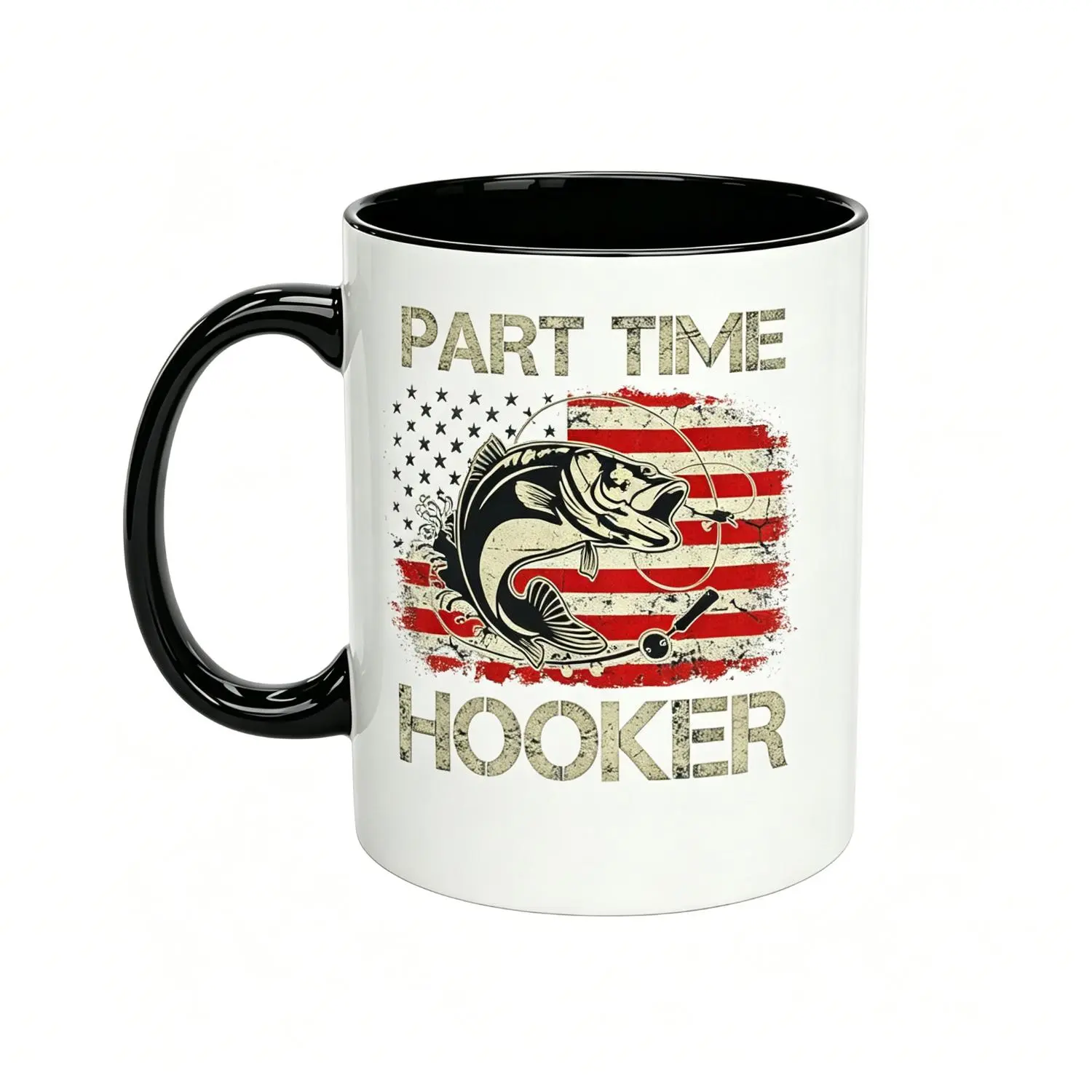 1pc 11Oz Ceramic Patriotic Fishing Mug - Reusable, Washable Drinkware for Outdoor Fishing Enthusiasts, Part Time Hooker Themed Coffee Cup, Drink