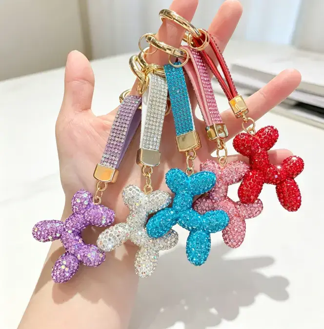 Rhinestone Balloon Dog Keychain with Rhinestone Strap, Multi Color Bling Bag Charm Accessory for Car Keys Handbag Decor, Perfect Daily & Holiday Gift for All Occasions