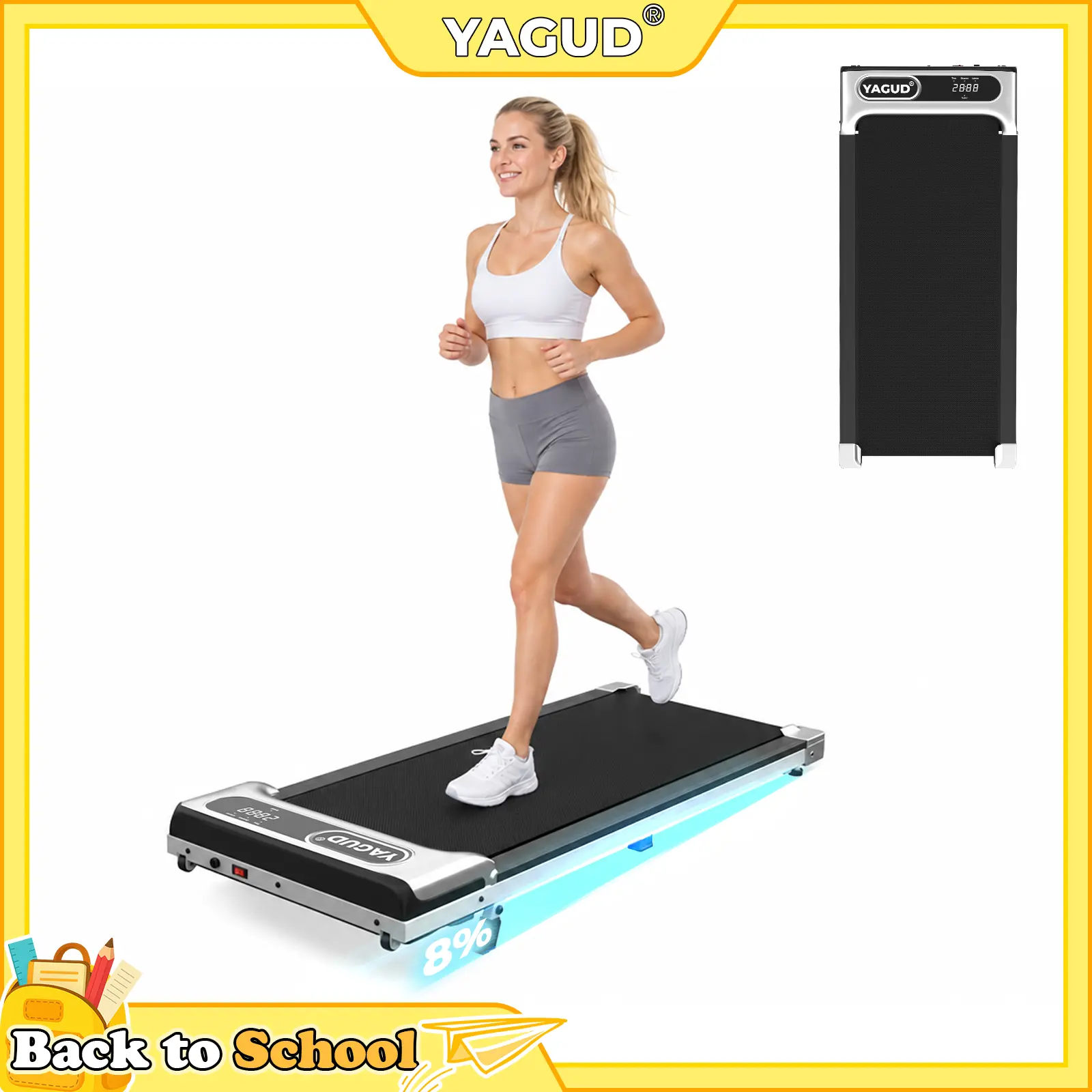 Walking Pad with Incline, Yagud Incline Walking Pad for Home，Under Desk Treadmills for Home with Remote Control, Walking Pad Treadmill with Manual Incline, LED Display, 265LBS Weight Capacity