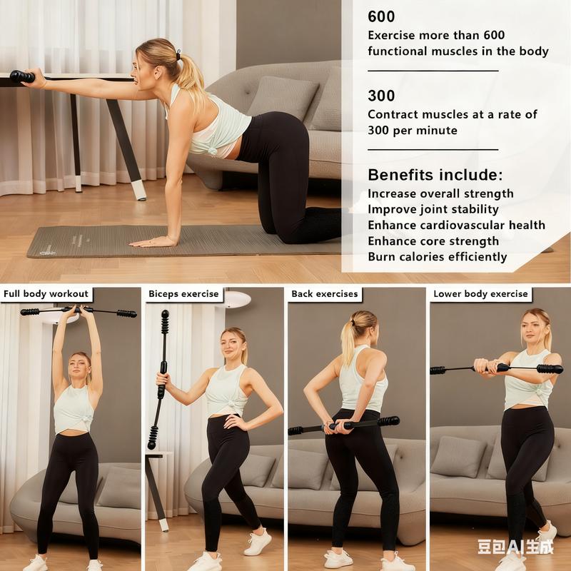 [Home Fitness]2-in-1 Detachable&Spliceable Ropeless Battle Ropes&Fitbar,Pilates BarCardio Trainer for Home Gym-Quiet Portable Steel Handle Construction Compact Premium Material Ideal for Fitness Enthusiasts Workout Equipment Training Strength,Holiday