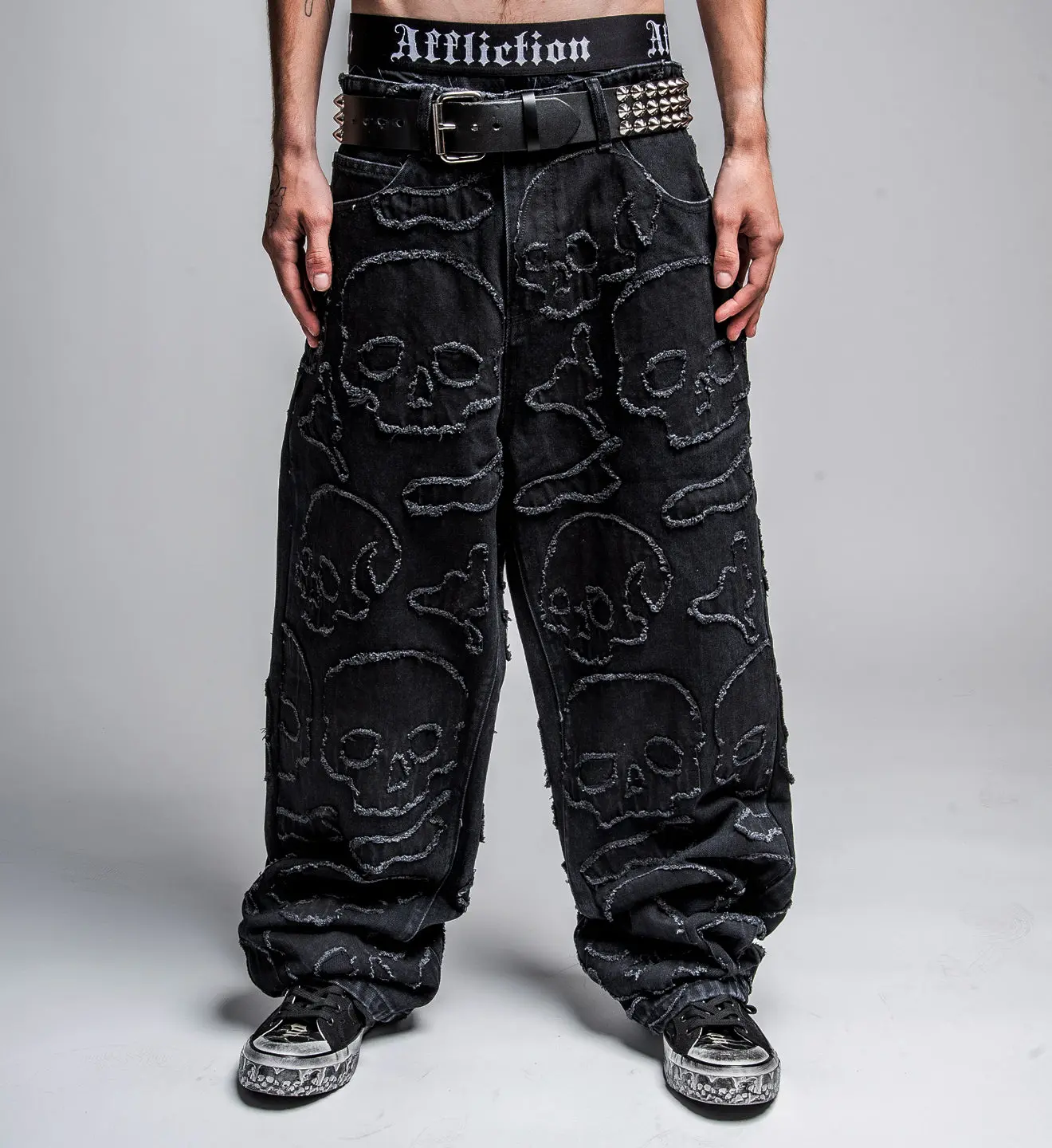 Affliction Men's Wide Leg Denim Jeans Eternal Skull
