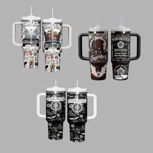 Retro Vintage Supernatural TV Series 40oz Tumbler With Handle, 40oz Large Handle Mug, Hot & Cold Insulated Cup