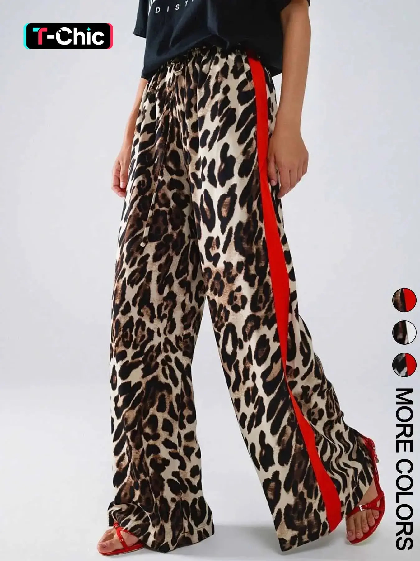 Women's Leopard Print Loose-Fit Pants, Stylish High-Waisted Trousers, Comfortable Office and Daily Wear, Casual Work Pants, Womenswear