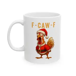 F-Caw-F Santa Chicken Mug 🐔🎅 | Funny Christmas 11oz Coffee Cup Gift