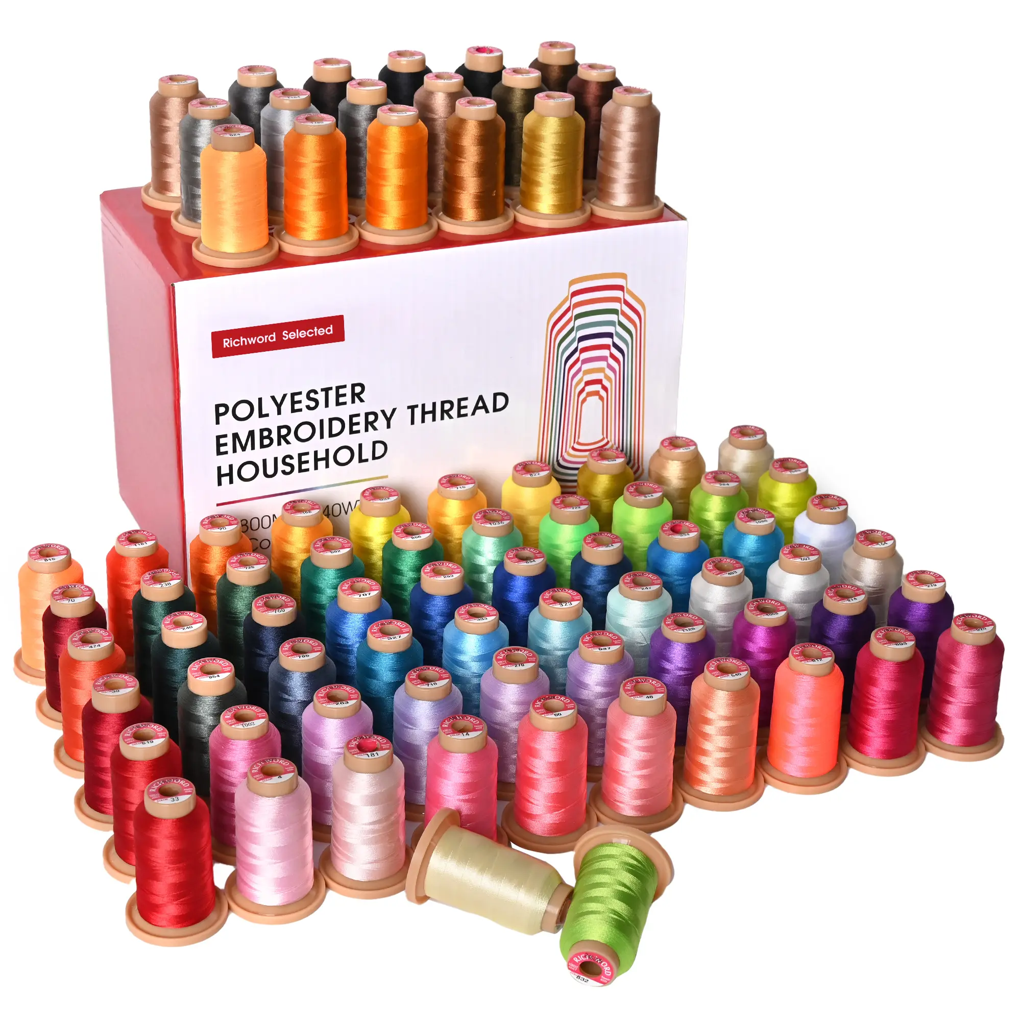 PooLin Richword Embroidery Polyester Assorted Color Thread Spools, 40wt 108D/2, 800m per Roll, 80 Multi-Colors for Home Craft Single Needle Embroidery Machines with Consistent Stitching, Household