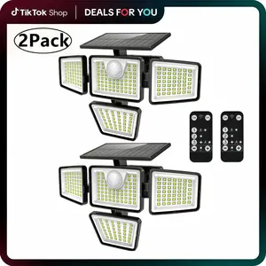 2 Packs LED Motion Sensor Solar Lights Outdoor IP65 Waterproof 3-Head Security Lights 2500-Lumen Floodlights Spotlights 270° Wide-Angle Lighting for Patios Garages and Gardens