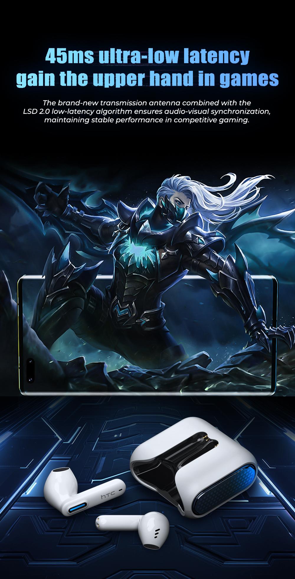 HTC NE49-ai translation headset Bluetooth headset (6.0), charging box, IPX5 waterproof, 35 hours of charging box life, built-in microphone.