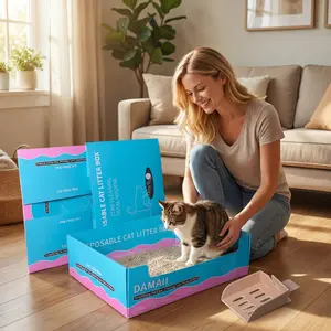 5 Pcs Disposable cat Litter Box 40×29×12 cm Disposable Litter Boxes for Cats, Layer Foldable Paper prefilled Portable Tray for Cats, Small Kitty Pets Animals Travel Needs