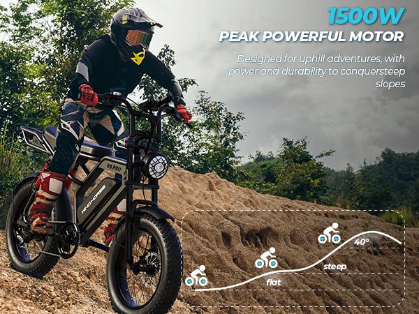 Windhorse V8 Pro Electric Bike for Adults, 20" Fat Tire EBike 31MPH, 65Miles PAS Range, 1500W Peak Motor Electric Dirt Bike with Long Seat, Rear Rack, 48V 15.6AH Battery All-Terrain Electric Mountain Bike for Off-Road Electric bmx, UL2849 Certified