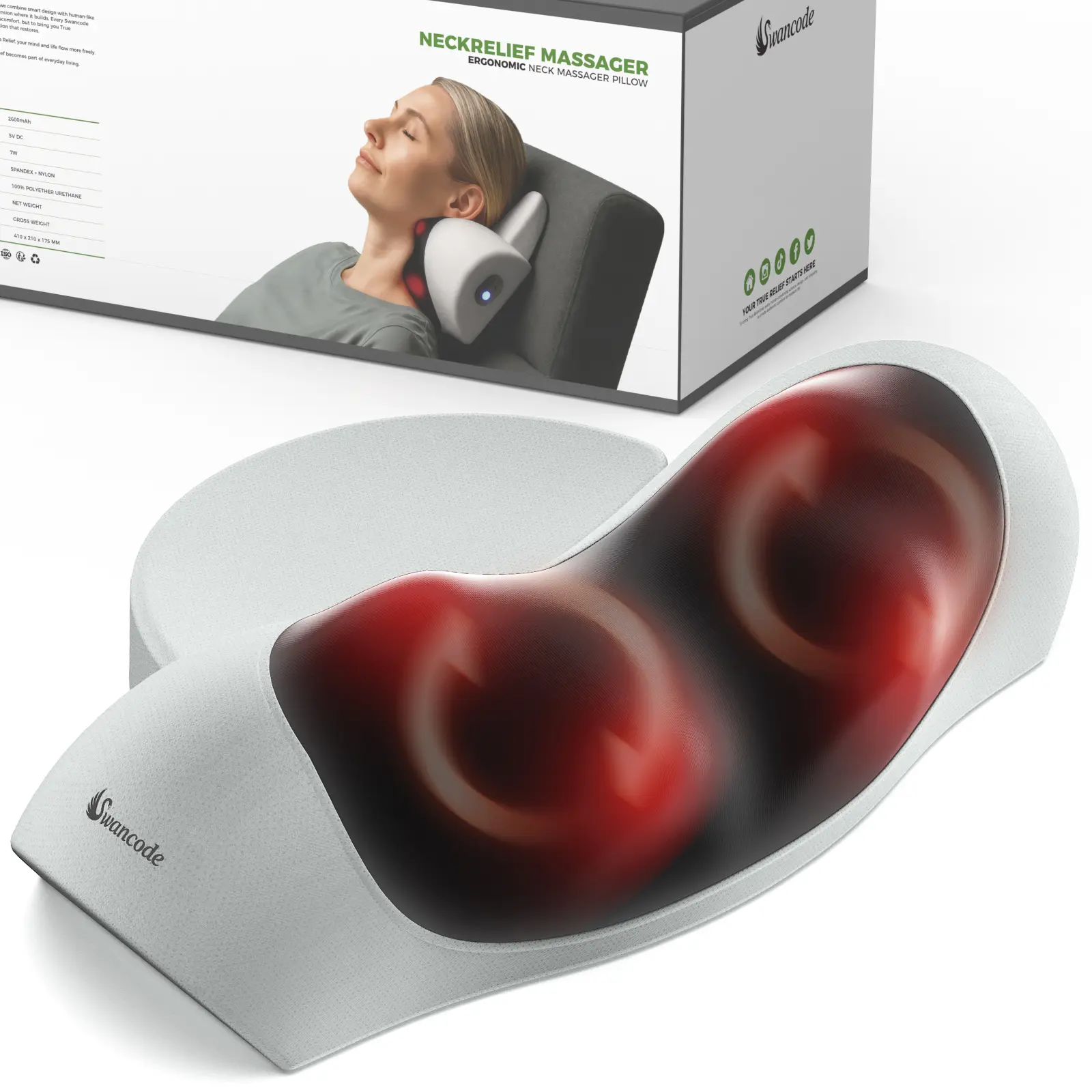 Upgraded 3-in-1 Neck Massager Pillow with Heat, Portable Cordless Neck Massager for Pain Relief Deep Tissue, Rechargeable Pillow Massager for Neck & Shoulder Relaxation at Home/Office/Travel