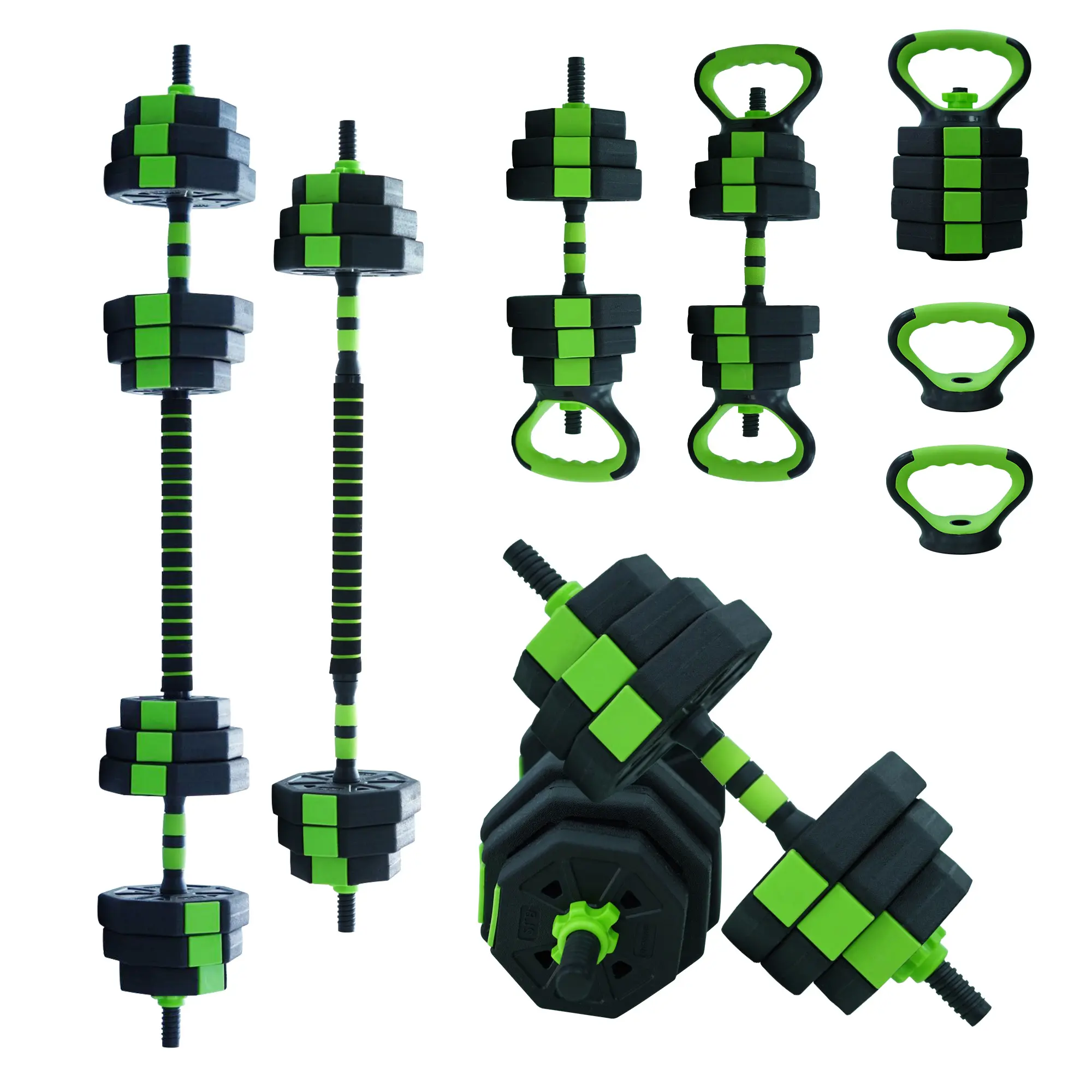 4-in-1 Adjustable Dumbbell Set, 44 lbs Weight Set Used as Dumbbell, Barbell, Kettlebell & Push up Stand, Multifunctional Home Gym Workout Equipment for Men & Women, Green, Adjustable Weights Dumbbells, Weight Plates
