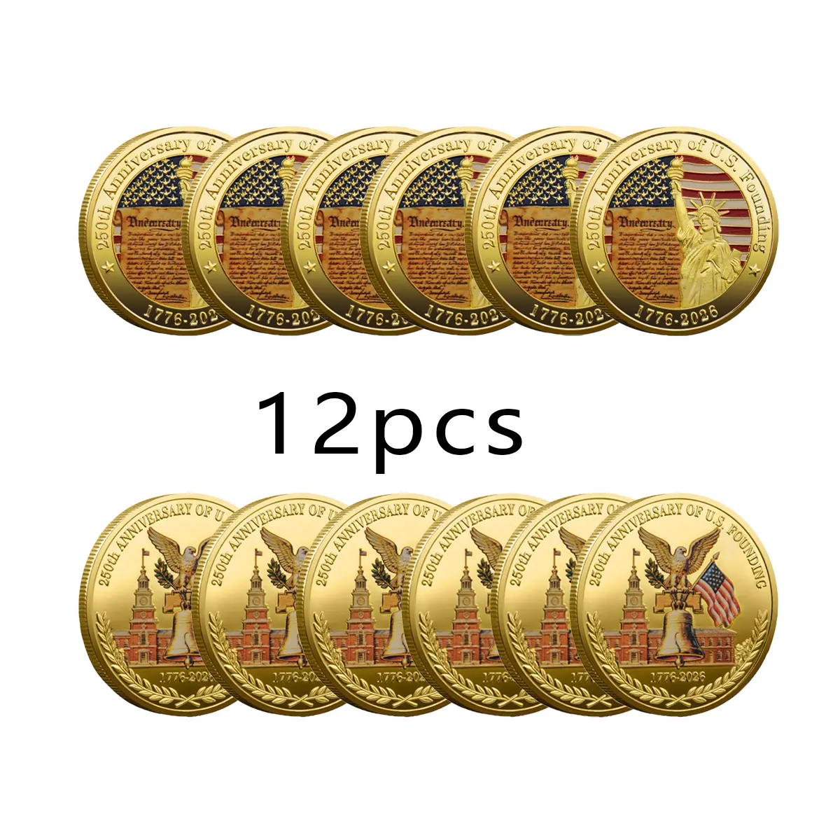 6pcs/12pcs 250th US Independence Anniversary Challenge Coin Set - 1776-2026 Replica Coins, Includes Plastic Case