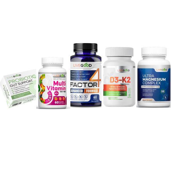 LIVEGOOD 5-in-1 Daily Wellness Pack for Men & Women | Multivitamin with Iron, Probiotic, Magnesium, D3-K2, Factor4 | Energy, Heart, Immunity & Gut Support