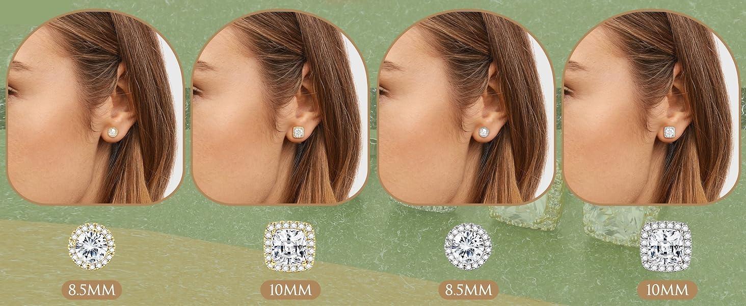 Funrun Halo Stud Earrings 2/4-Pair Set | 18K Gold & White Gold Plated | Skin-Friendly 925 Silver Post | Couple Jewelry Unisex