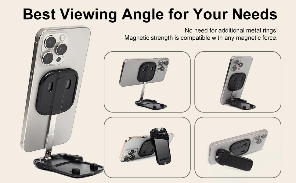 4-in-1 Magnetic Phone Holder, Adjustable Multi-Function Desktop Stand, Live Streaming Photography Stand, Travel Gadget, Compatible with MagSafe IPhones, Android Phones -- Includes 2 Magnetic Rings