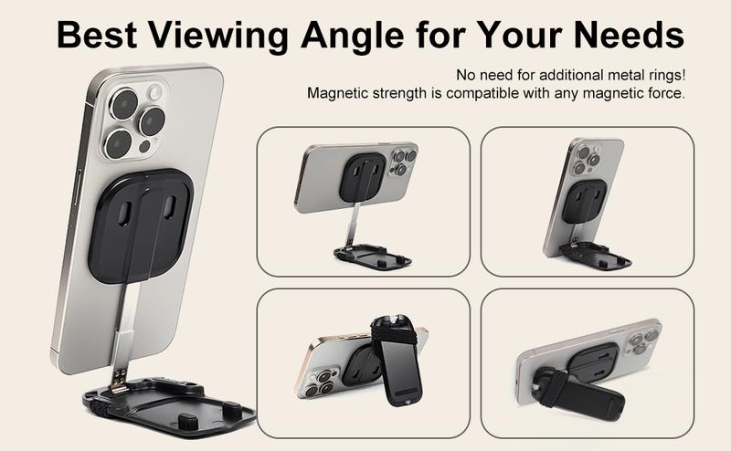 4-in-1 Magnetic Phone Holder, Adjustable Multi-Function Desktop Stand, Live Streaming Photography Stand, Travel Gadget, Compatible with MagSafe IPhones, Android Phones -- Includes 2 Magnetic Rings