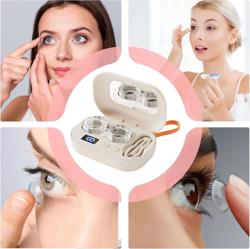 Portable Contact Lens Cleaner,Ultrasonic Lens Cleaning Box, Eye Care Product for Women & Men Rechargeable Eye Contact Cleaner with Vanity Mirror Compact Contact Lens Cleaner with Two Cleaning Modes Fits Hard,Soft, Multicolor Contact Lens
