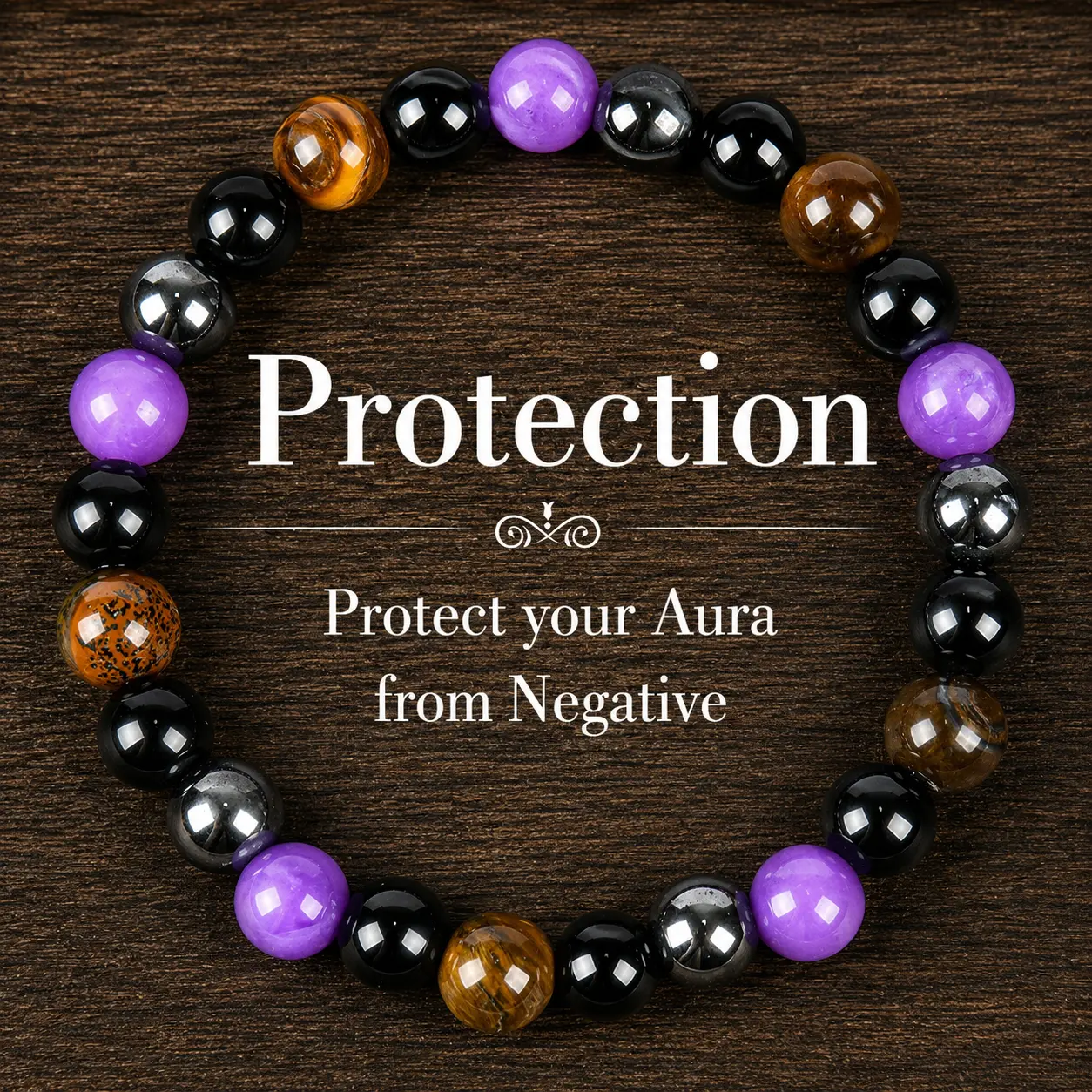 1pc Natural Tiger Eye & Amethyst Beaded Bracelet, Elastic Protection Crystal Bracelet For Men And Women, Unscented Solid Jewelry Gift Amethyst crystal summerwins