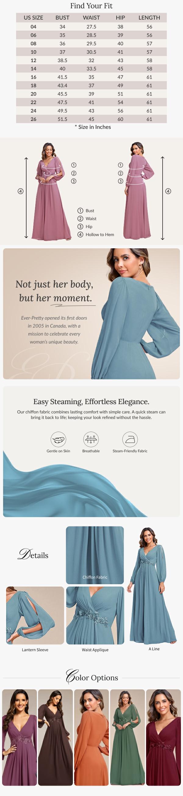 Ever-Pretty 2026 Valentine dress Spring  Evening dress Elegant Chiffon V-Neck Long Sleeve Formal Evening Dress ,Fall Weddings & Special Occasions  ,Evening Valentine dress Spring  dress,holiday dress 00461