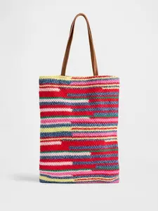 Crochet Tote Bag 12" L × 16” H Color Rainbow Stripe