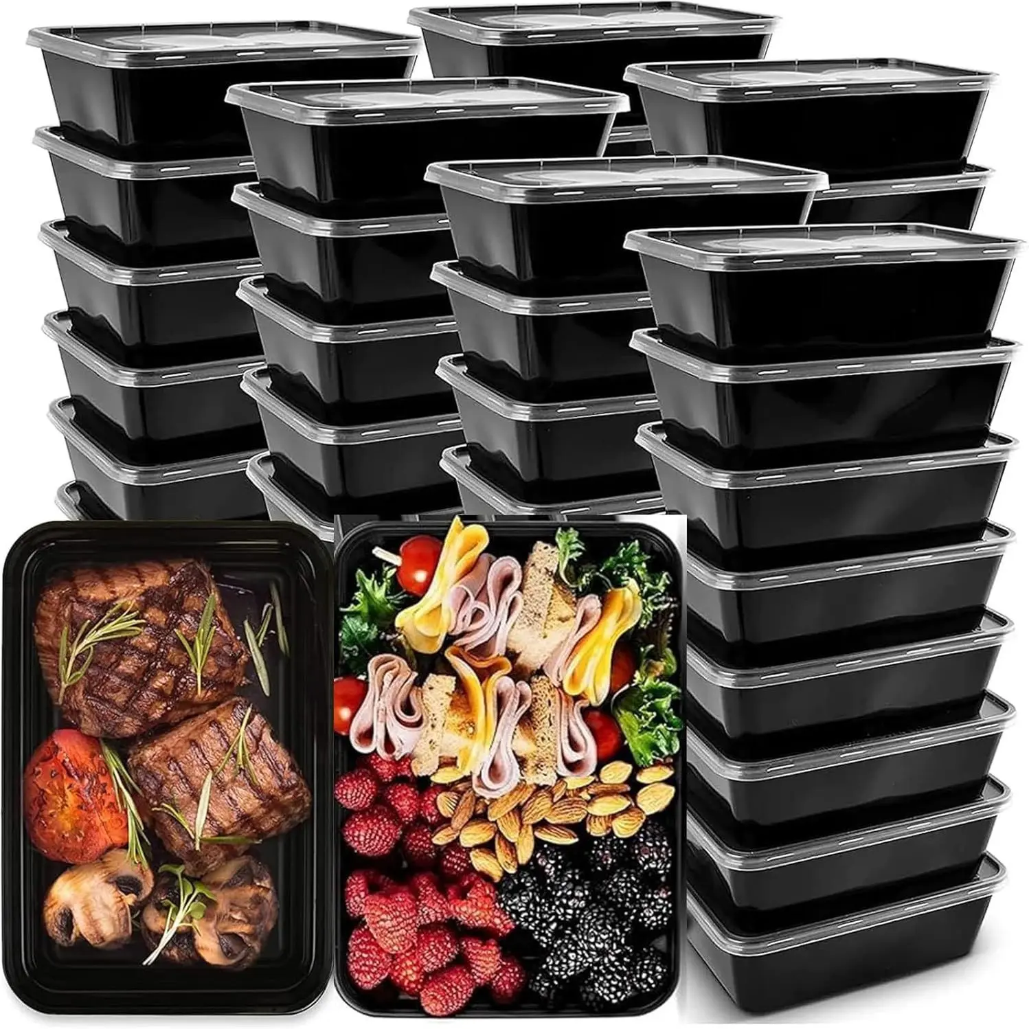 50-Pack Leak-Proof Rectangular Bento Boxes with Lids, Reusable Plastic Food Storage Containers, Stackable Design, Easy Kitchen Organization, Food Storage Set, Reusable Snack Containers, Stackable Lunch Container, Leakproof Container, Durable Plastic