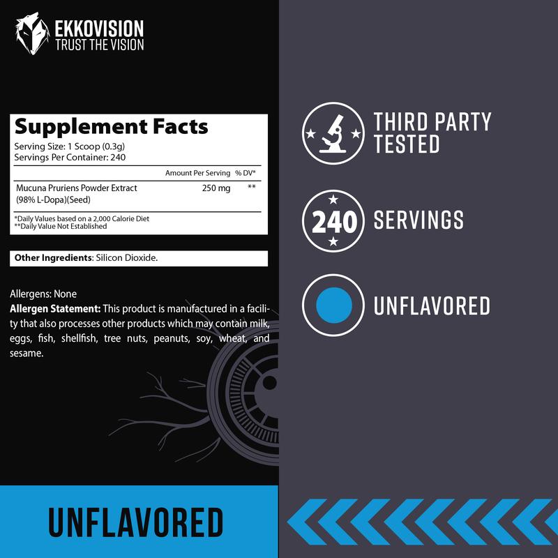 EKKO L-Dopa 98% | Cognitive Support Supplement | 3rd Party Tested Amino Brain