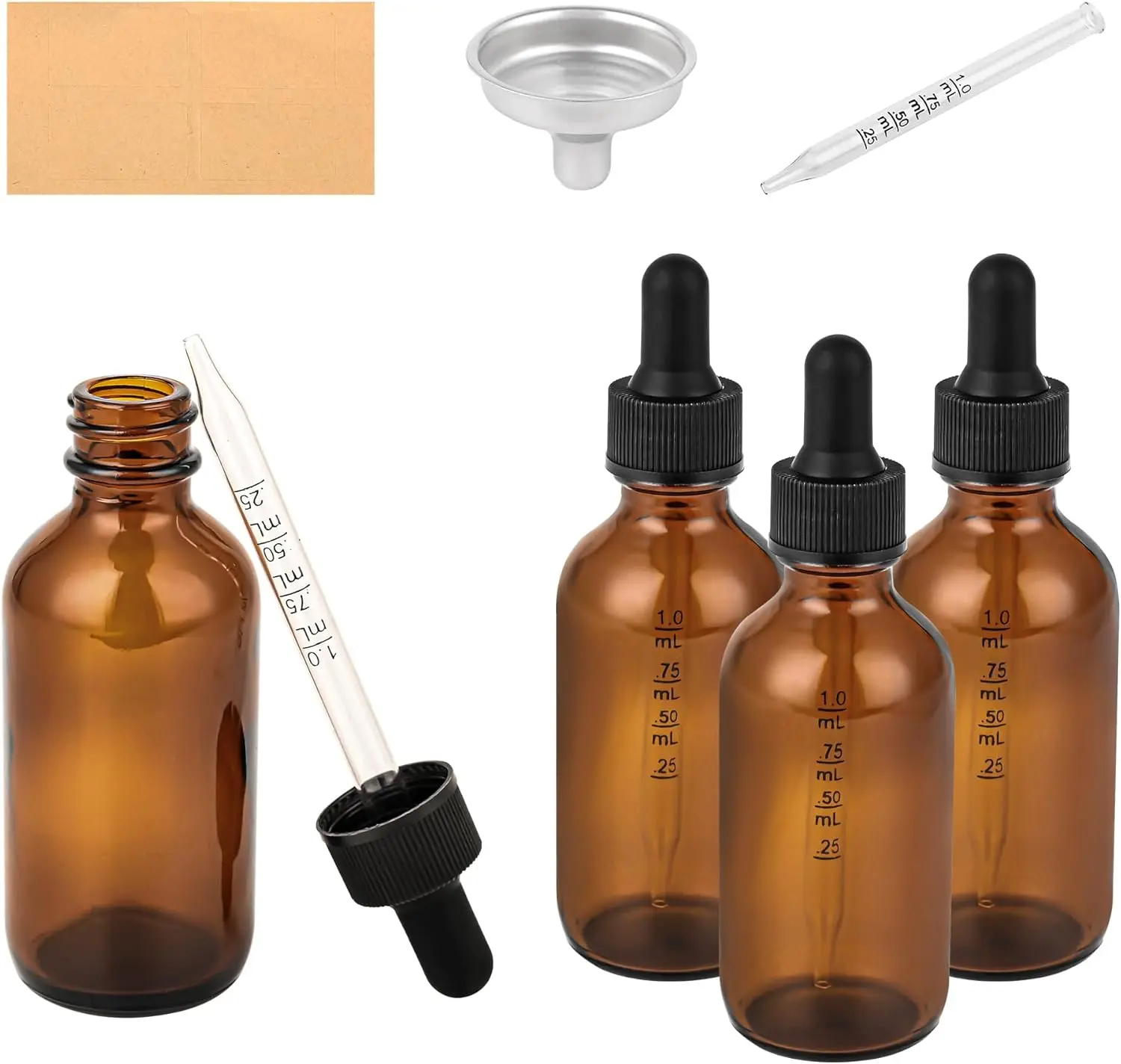 4PCS 2oz Clear Glass Dropper Bottles, Empty Leak-Proof Containers for Essential Oils, Beard Oils, Watercolor Paints & DIY Crafts