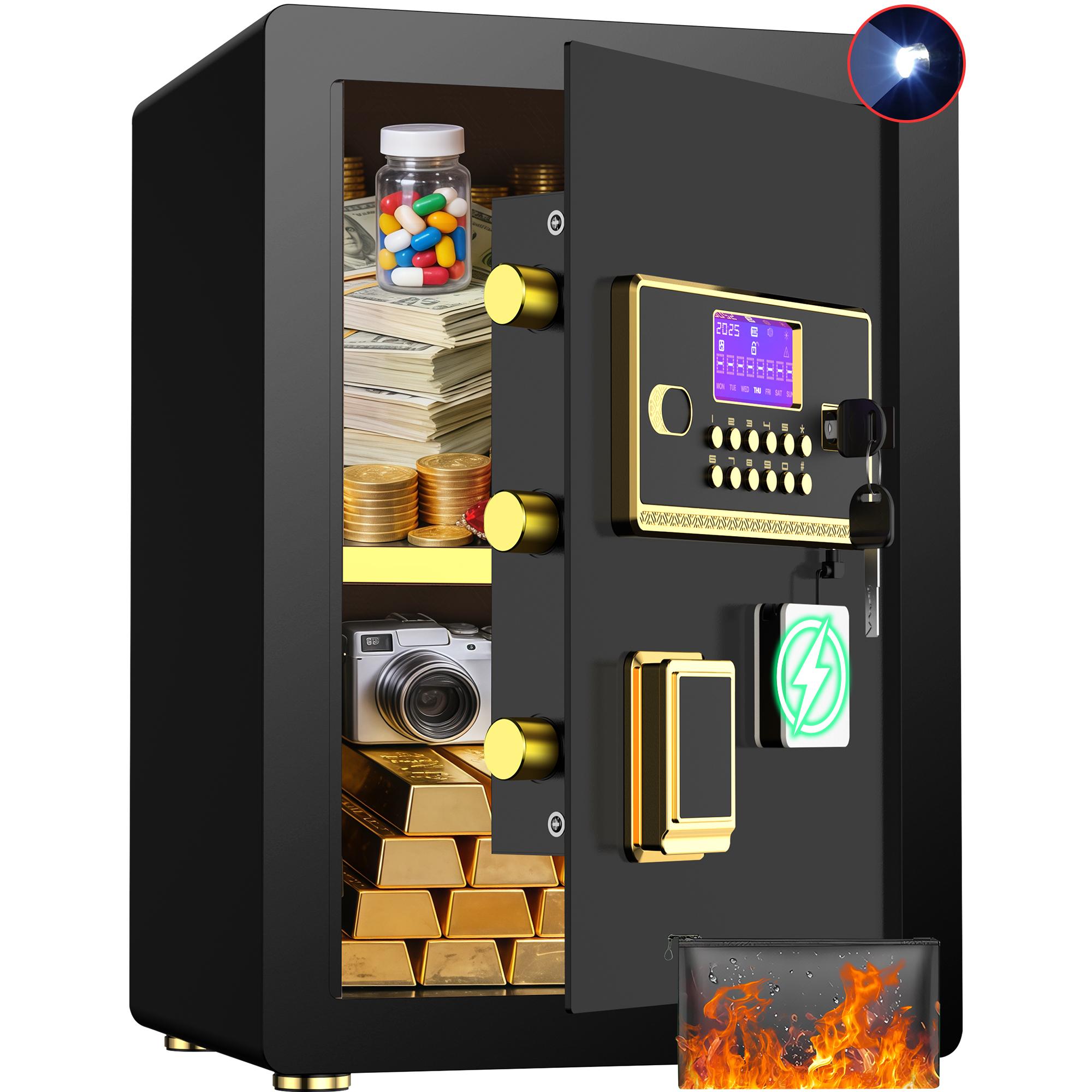 ACTIGER Adjustable Shelf Large Safe Box with Digital Keypad, Electronic Lock,LED Lights, Smart Alarm System, and Dual Security Includes Fireproof Bag & Inner Locking Cabinet for Home, Office, and Business