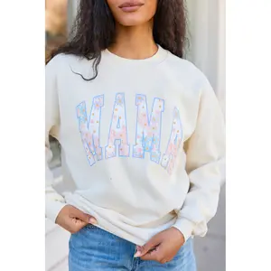 Mama Multi Daisy Print Cream Graphic Sweatshirt