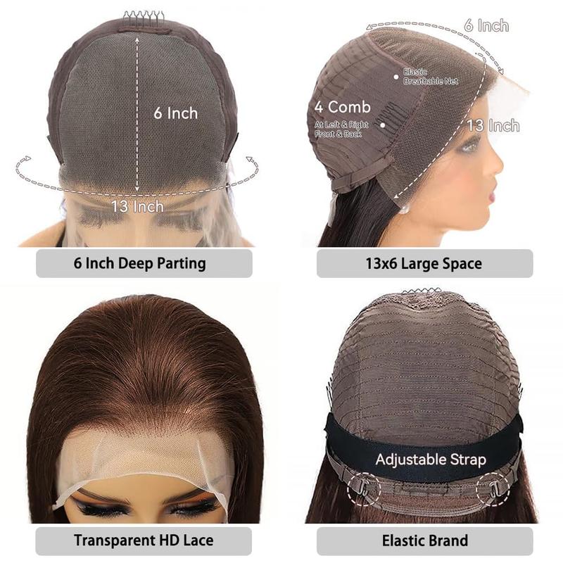 Bling Hair Chocolate Brown Lace Front Wig Human Hair 13x4/6 Transparent Lace Frontal Wigs 180 Density Body Wave Deep Wave HD Lace Front Wigs Human Hair pre Plucked Colored Wigs for Women
