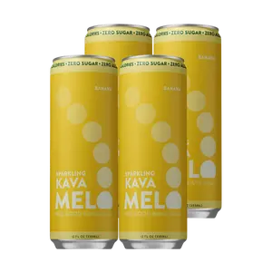 Melo 4pk Sparkling Kava Drink, Banana Cream, Sugar Free Non Alcoholic Drinks with Zero Calories, Gluten Free, Vegan, 100% Natural Mocktail with 750mg Kava Root per Drink, 12 oz Cans