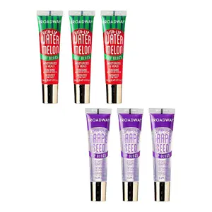 Ruby Kisses Broadway Lip Gloss Vita-Lip Clear Lip Gloss, Moisturizing, Soothing, Super Glossy with Vitamin Oil (Watermelon 3pcs & Grape 3pcs)