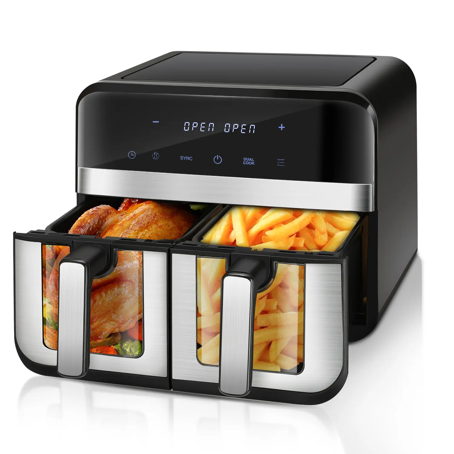 OYAJIA Dual Zone Dual Basket Air Fryer with US Plug, 9.5qt Total 8L Large Capacity, 2400W 110V, 2 × Nonstick Cooking Baskets, 8 Presets, Match Cook, Smart Finish, Fast Cook for Family Meals & Meal Prepping (5-8 People), Large Batch