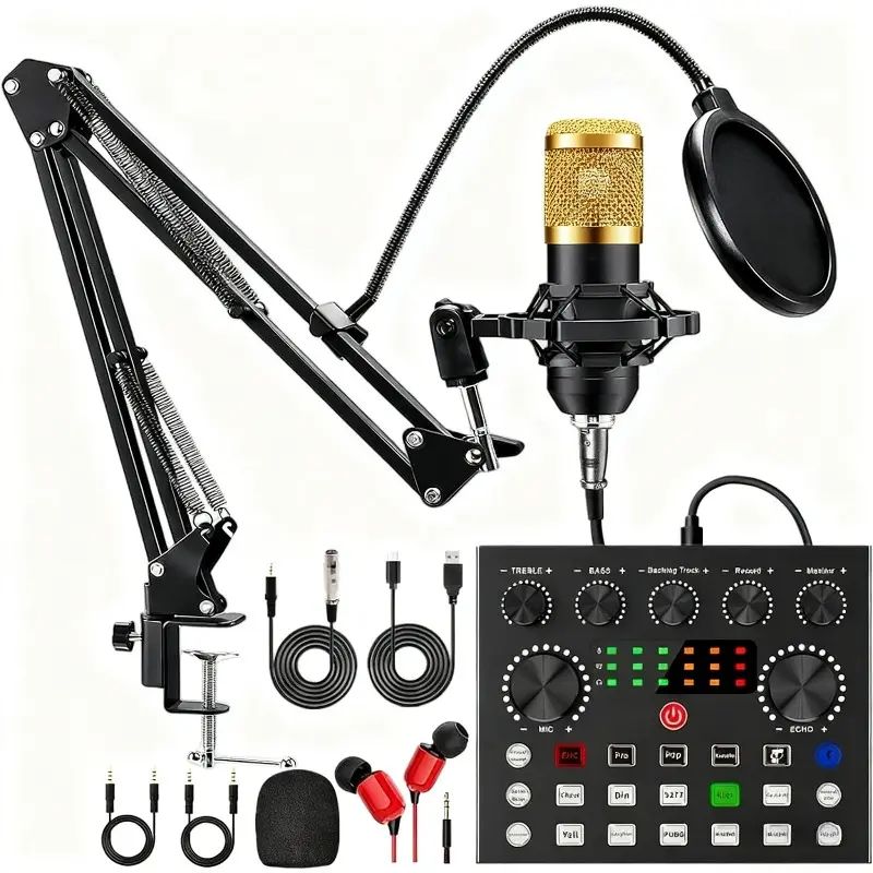 V8S Mixer SOUND CARD BUNDLE with Condenser Microphone | Plug & Play Studio Equipment Sound Card Set Sound Card Kit Sound Card Package