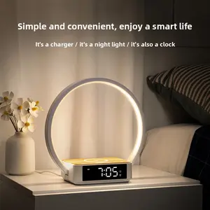 Smart LED Desk Lamp with Wireless Charging Alarm Clock Dimmable Bedside Light for Bedroom Office Study Night Light 10W Fast Charging Timer Snooze Function