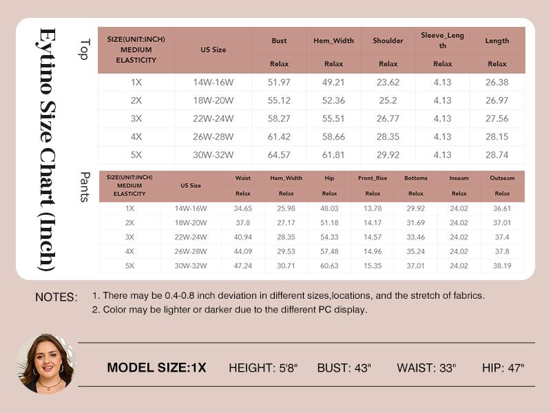 Eytino Womens Plus Size Sweatsuits Casual Short Sleeve Tops High Waist Wide Leg Pants 2 Piece Tracksuit Lounge Sets(1X-5X)