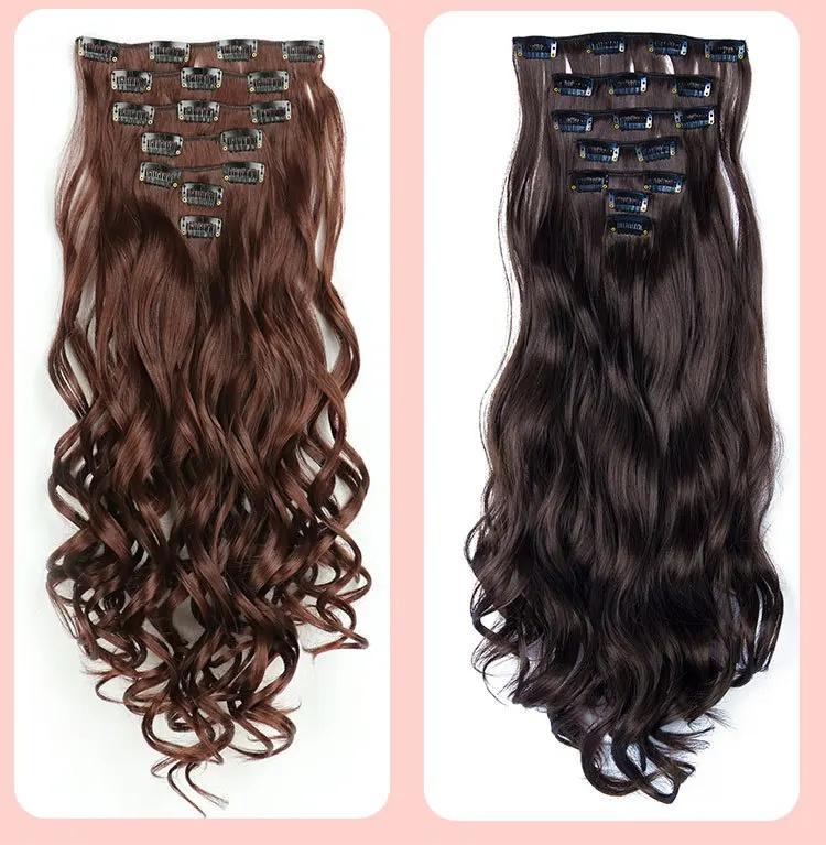 2026 New Clip In Hair Extensions 7 PCS Full Head 22 Inch Long Curly Wavy  For Women Girls Hair Synthetic Wig Hairpieces