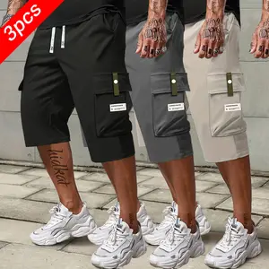 3-pack Men’s lightweight casual cargo pants with a minimalist drawstring and patch pockets—comfortable for commuting, shopping, and everyday wear, with a relaxed, effortless look.