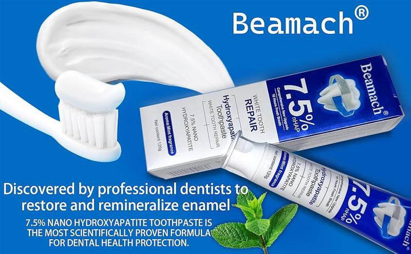 Beamach 7.5% Hydroxyapatite Toothpaste | Enamel Repair, Teeth Whitening, Gum Care, Fluoride-Free Gentle on Sensitive Teeth, Fresh Mint Flavor, 4.23 oz