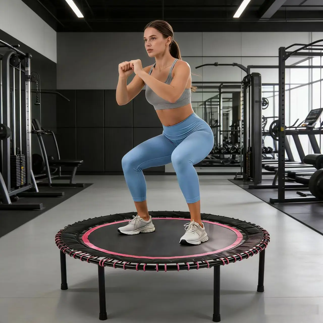 48 Inch Springless Mini Trampoline Indoor Outdoor Exercise Jumper Quiet Safe Workout Experience 450 Pound Weight Capacity Family Friendly Fitness for Kids Adults Aerobic Training Equipment