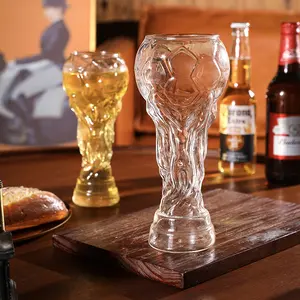 2 Pack World Cup Trophy Beer Glasses, Large Hercules Cup Shaped Beer Mugs, Premium Clear Glassware Perfect for Soccer Viewing Parties, Home and Bar Use（440ml）