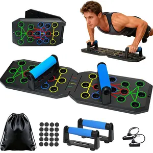 Multifunction Push Up Board with Resistance Bands, Portable Home Workout Equipment for Upper Body Training
