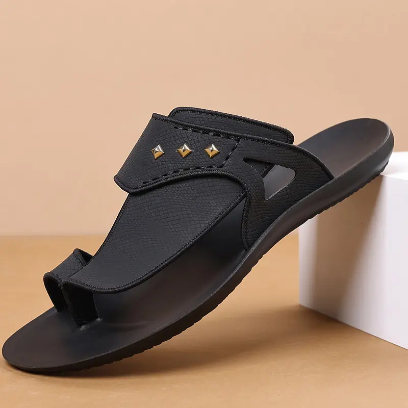 DINAOR Men's Casual Toe-Post Flip-Flop Sandals, PU Footwear with Non-Slip, Wear-Resistant Rubber Sole for Everyday Wear, Shoe