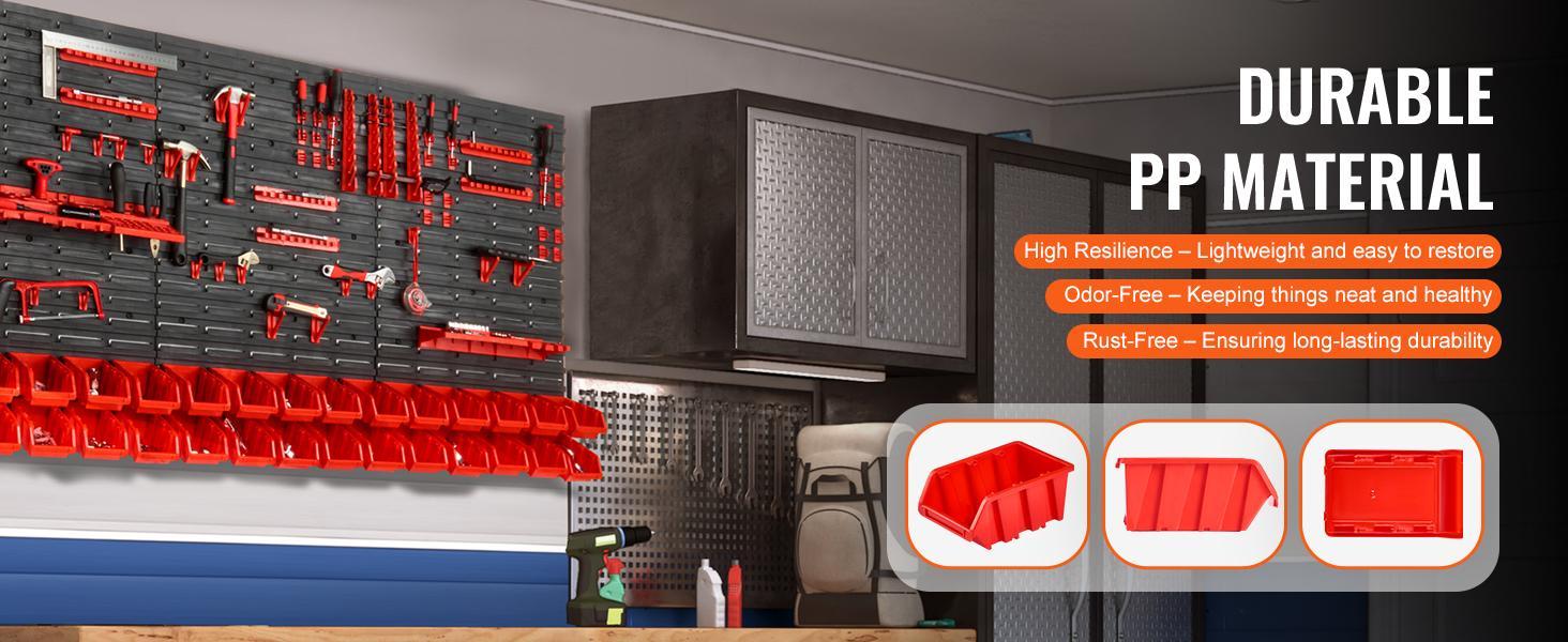 【Spotlight Day】VEVOR Wall Mounted Storage Bins, 30-Bin Parts Rack Organizer Garage Plastic Shop Tool with Wall Panels/Tool Holders/Hooks, Tool Organizer for Nuts, Bolts, Screws, Nails, Beads, Buttons