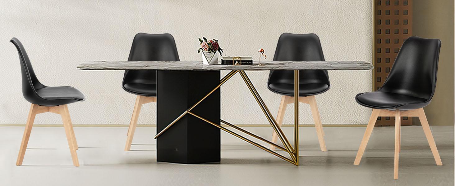 Dining Chairs Set of 4 Mid-Century Modern Dinning Chairs, Living Room Bedroom Outdoor Lounge Chair PU Leather Cushion and Wood Legs