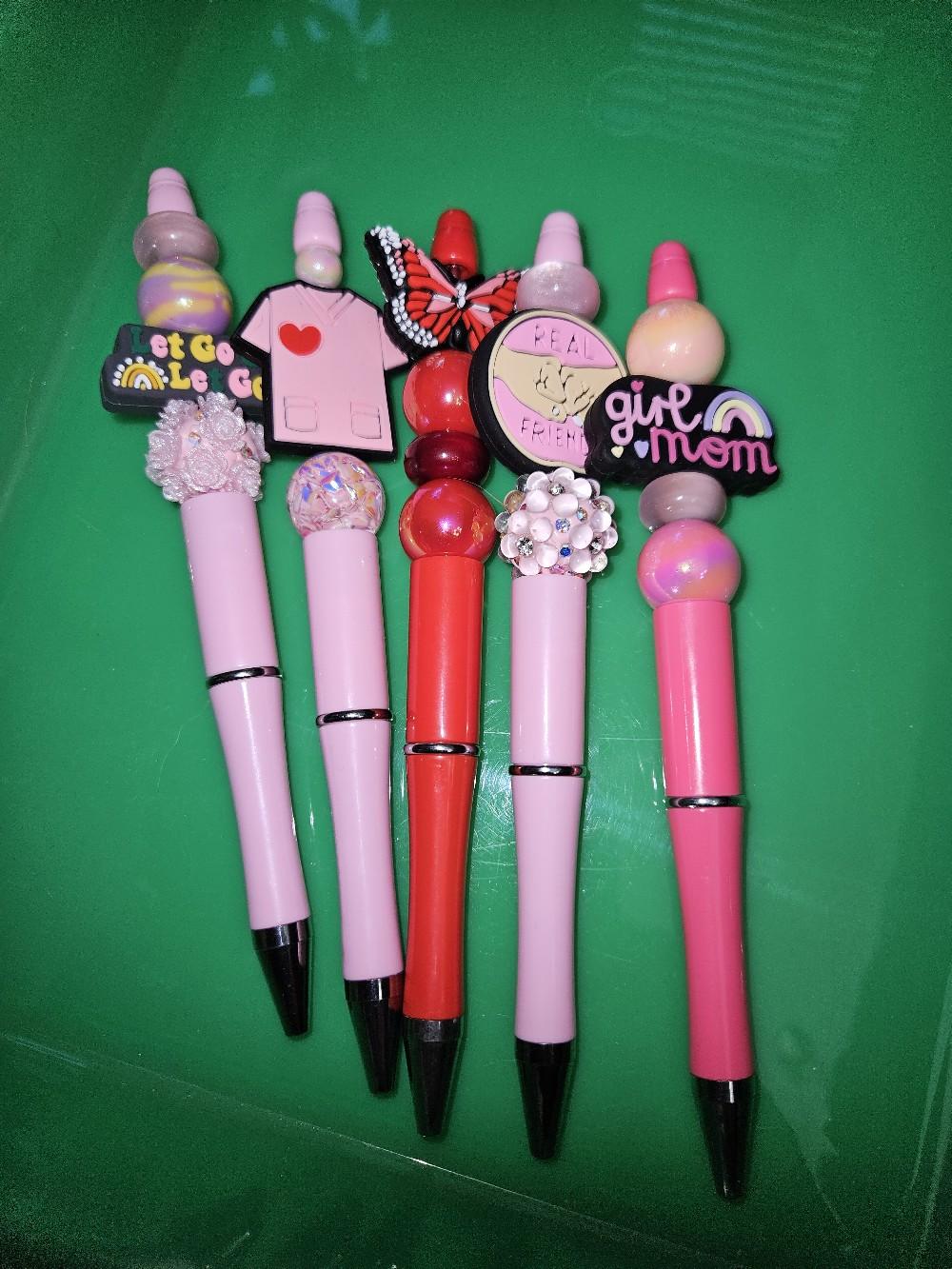 beaded pen sale was $5.00 each now only $2.50 for each beaded pen. In lives only or one will be sent random. blank ink. blowout price. plastic and metal plus silcon. amazing pens. diy beaded pens.