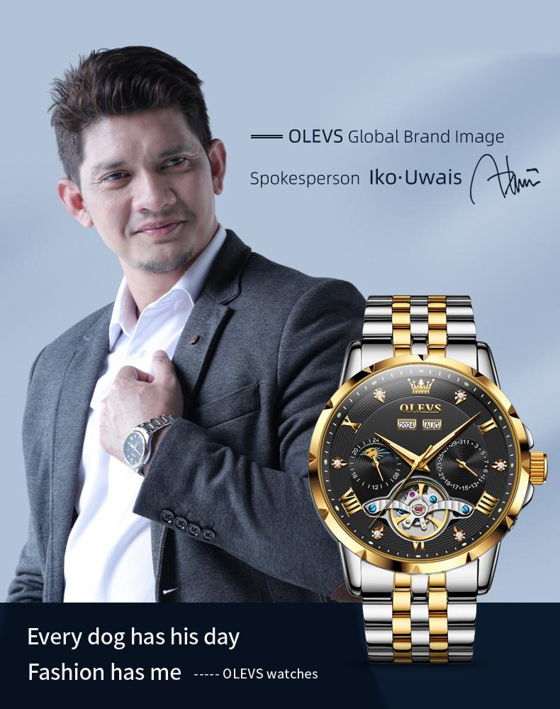 Genuine high-grade hollow design multi-function dial men's watch OLEVS brand flagship new trend luminous waterproof automatic mechanical watch 6701
