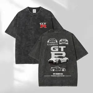 Vintage Washed GTR Car Print T-Shirt, Interesting Careers Design Fun Profession S~5XL Oversize Unisex Washed Tee for Women and Men, Batik Cotton Oversize Streetwear Menswear, Super Soft Pre-Shrunk
