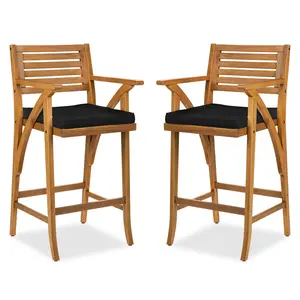 Best Choice Products Set of 2 Outdoor Acacia Wood Bar Stools Bar Chairs w/ Weather-Resistant Cushions