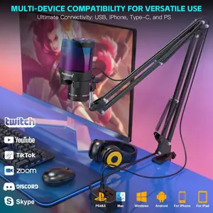 ZealSound Gaming USB Microphone, Noise Cancellation Condenser mic with RGB Light, Touch Mute, Gain, Monitoring for Streaming, Podcast, Twitch, YouTube, Discord, iPhone, iPad, Computer, PS4, PS5, Mac